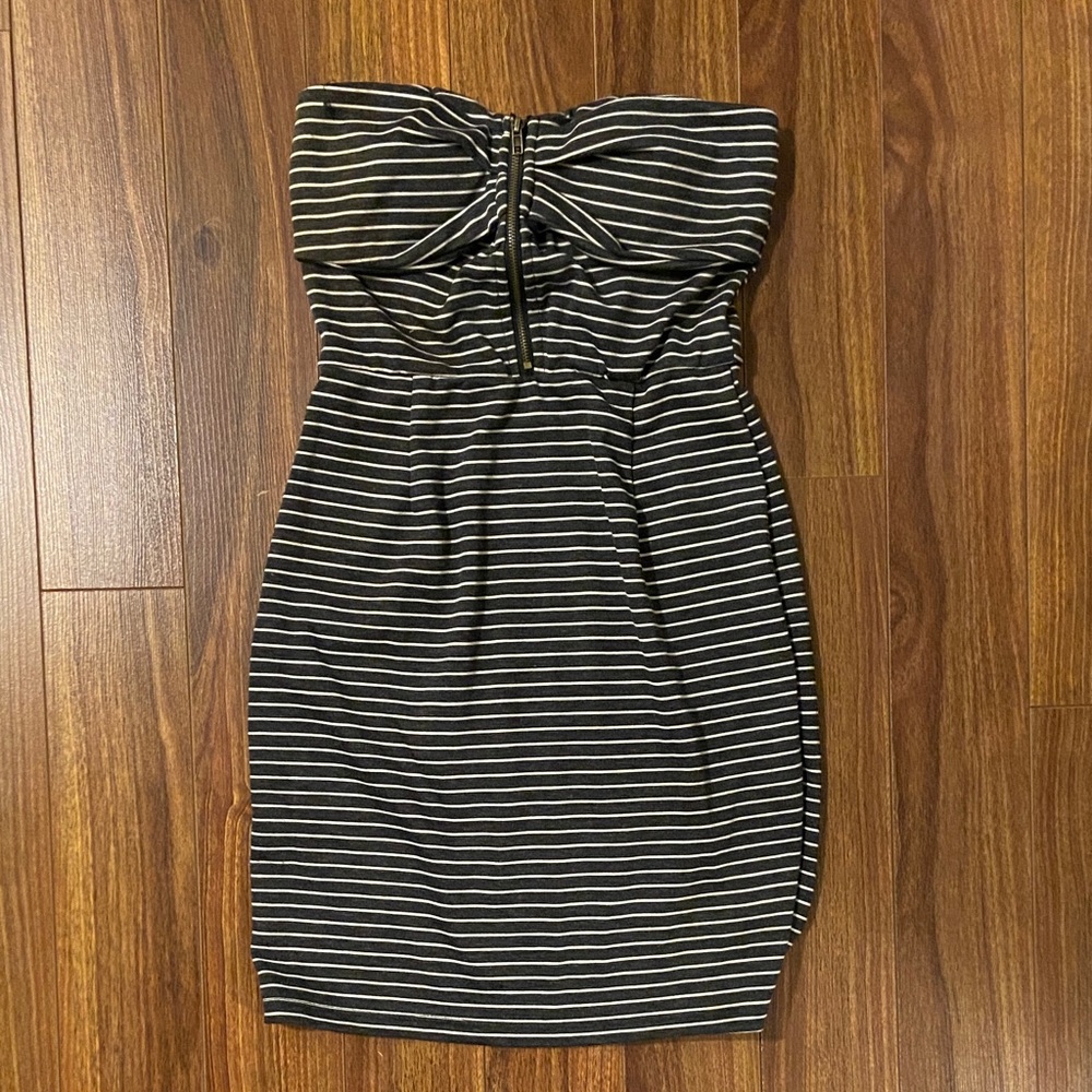 Wet Seal Strapless Dress with Charcoal and White Stripes